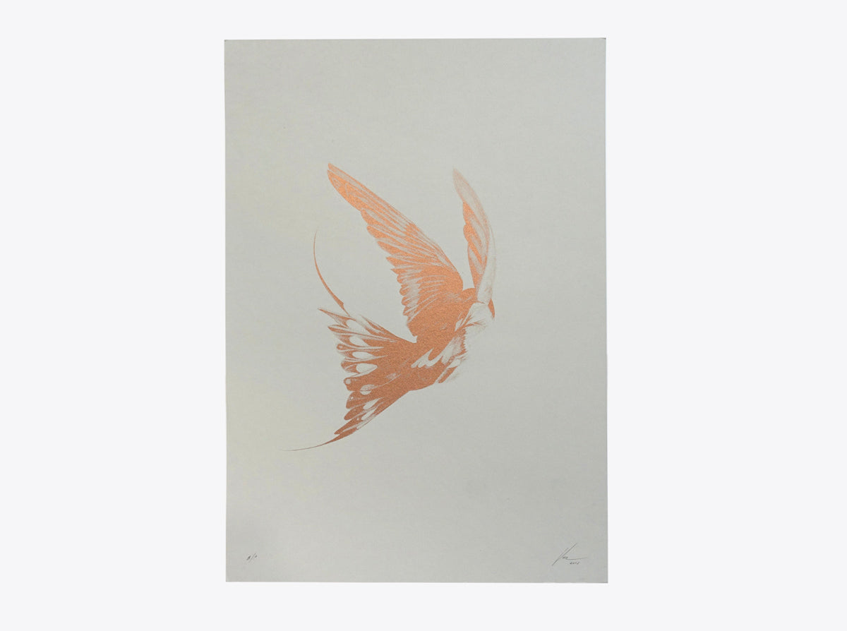 'Bird 17' Copper Screen Print (Pale Grey) | Artist Proof ( Screen Print ) screen prints and original art by London artist Von — www.shopvon.com
